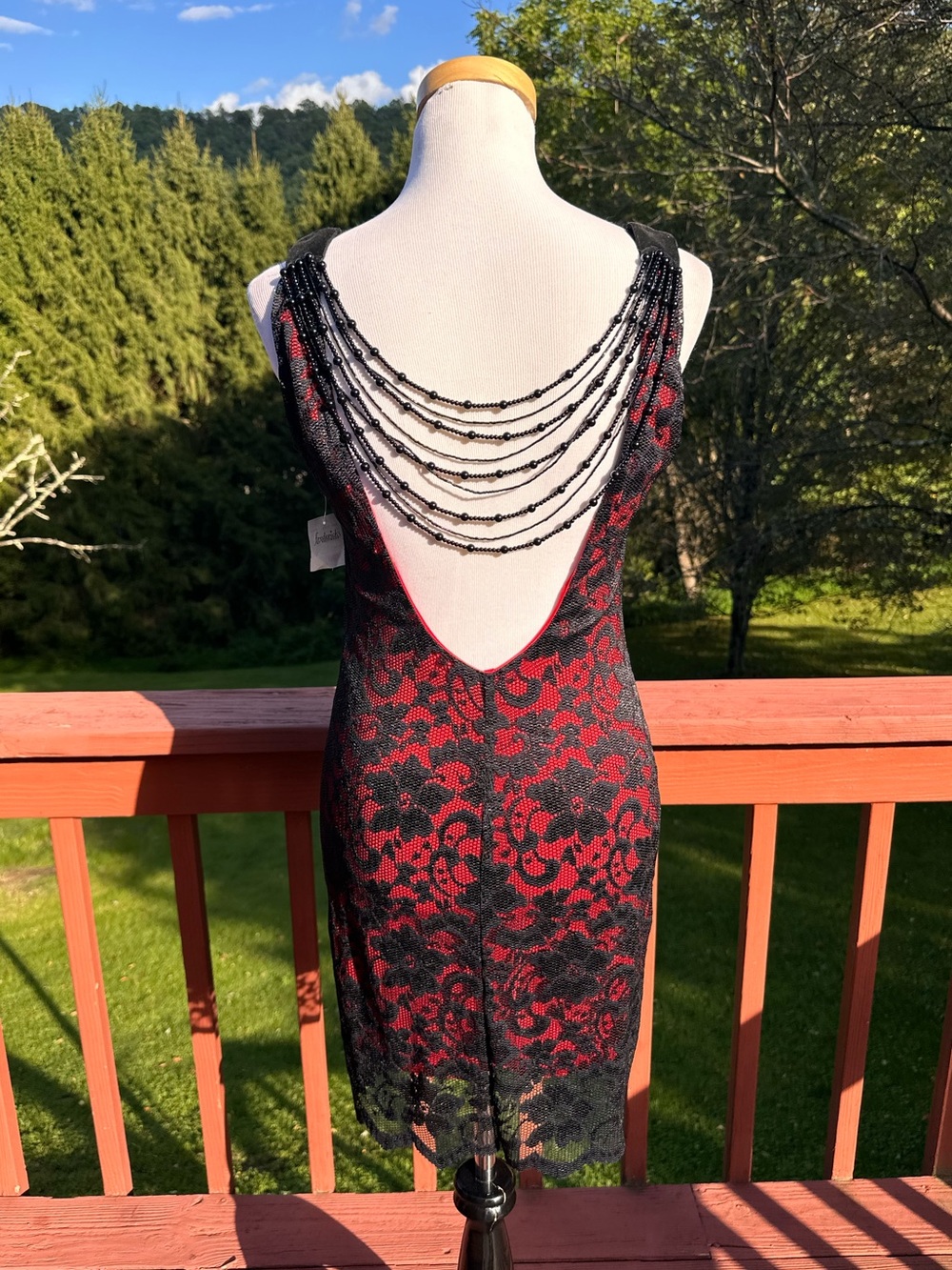 Frederick's of Hollywood Red & Black Lace Backless Beaded-Chain Mini Dress NWT - Picture 4 of 8
